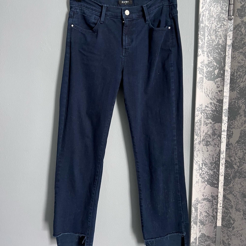 DKNY raw ham jeans with distressed ankle bottoms